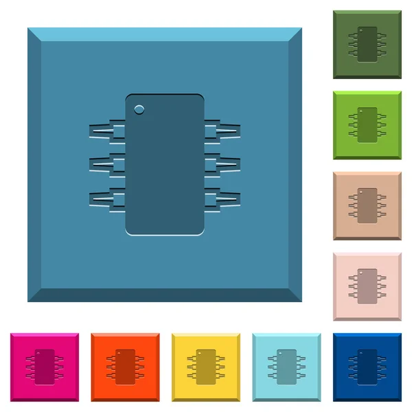 Circuito Integrado Iconos Grabados Botones Cuadrados Con Bordes Varios Colores — Archivo Imágenes Vectoriales