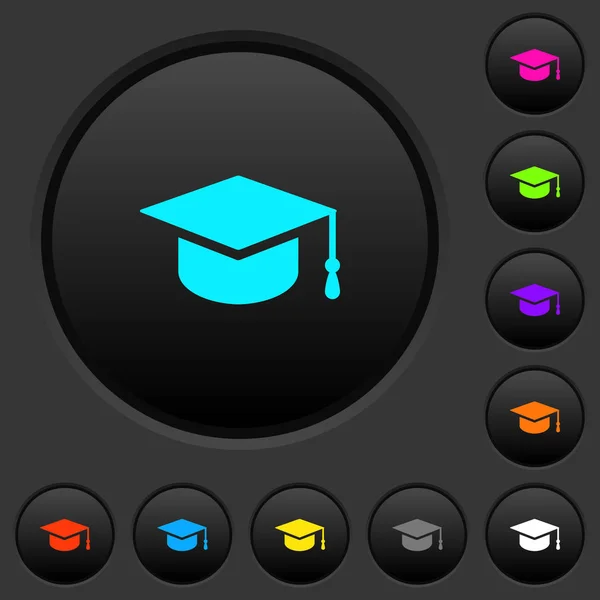 Capuchón Graduación Botones Oscuros Con Iconos Color Vivos Sobre Fondo — Vector de stock