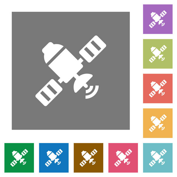 Спутниковые плоские иконки на простых цветовых квадратных фонов
