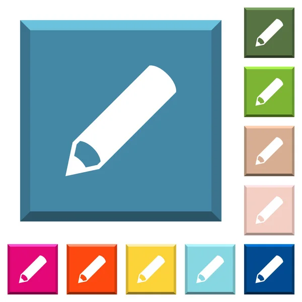 Icônes Blanches Crayon Sur Les Boutons Carrés Lisérés Différentes Couleurs — Image vectorielle