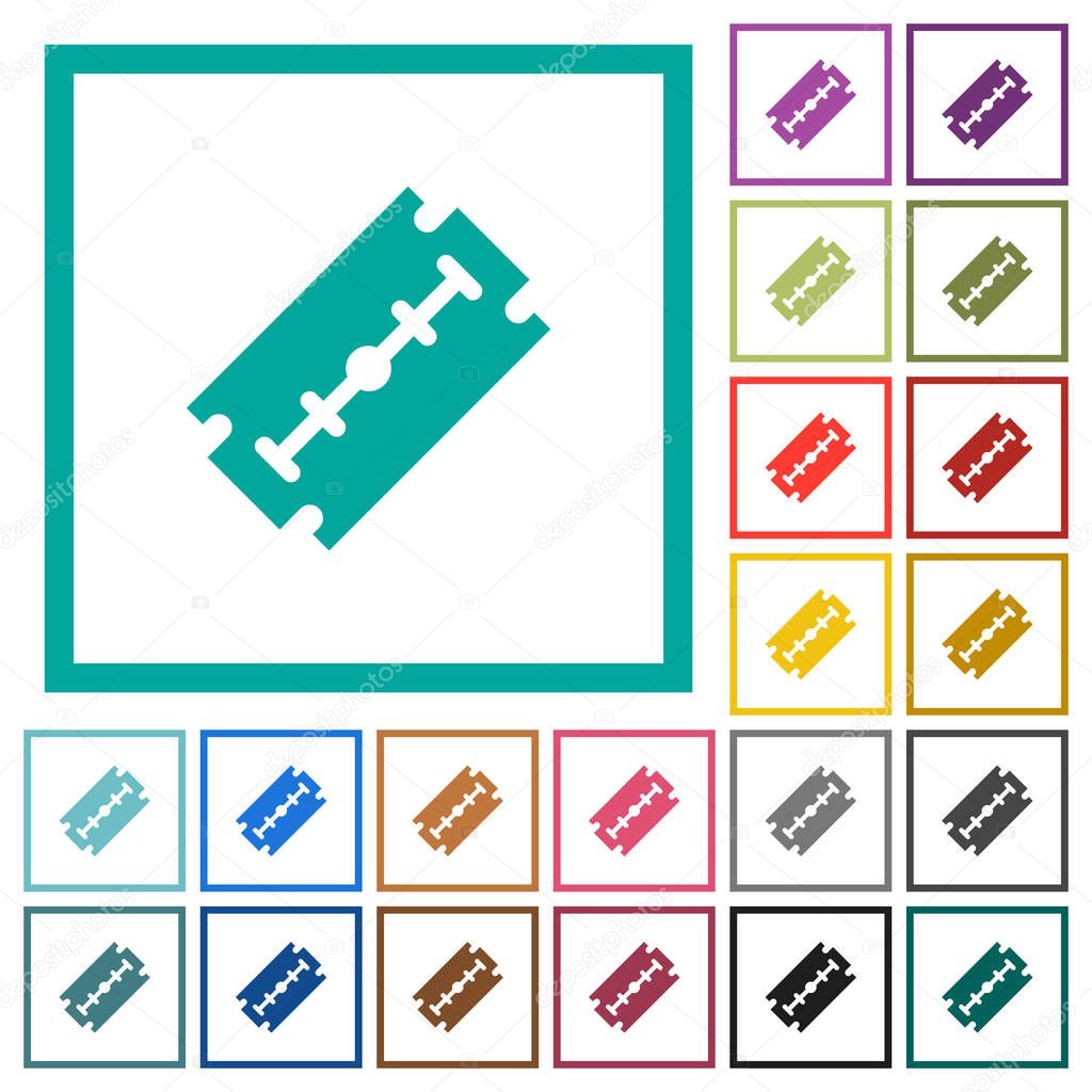 Razor blade flat color icons with quadrant frames on white background