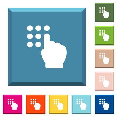 Güvenlik kodu beyaz simgeleri çeşitli moda renklerde ucu keskin kare düğmeleri yazarak