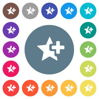 Yıldız düz beyaz simgeler yuvarlak renkli arka planlar üzerinde ekleyin. 17 arka plan renk değişimleri dahil.