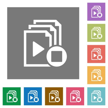 Çalma listesi düz simgeler basit renkli kare arka planlar üzerinde durdur