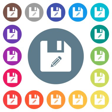 yuvarlak ZIP arşiv dosya düz beyaz simgeler üzerinde renkli arka planlar. 17 arka plan renk değişimleri dahil.