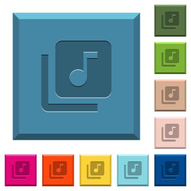 Müzik kütüphanesi simgeler ucu keskin kare düğmeleri çeşitli moda renklerde işlemeli