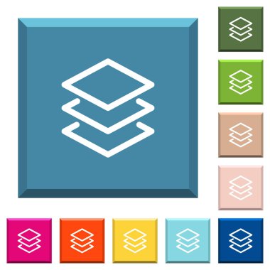 Katmanlar simgeleri çeşitli moda renklerde ucu keskin kare düğmeleri beyaz