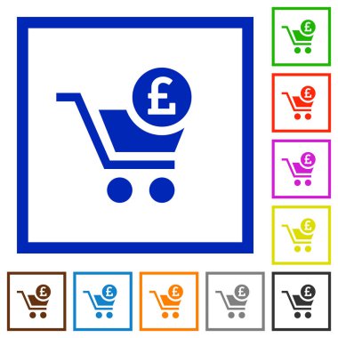 Satın alma Lirası sepeti düz renk simgeleri beyaz arka plan üzerinde kare kare ile