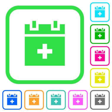 Beyaz arka plan üzerinde eğri sınırları içinde yeni zamanlama öğesi canlı renkli düz simgeleri ekleme