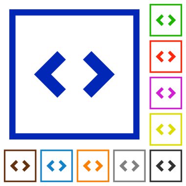 Kare kare beyaz arka plan üzerinde komut dosyası kodu düz renk simgeleri