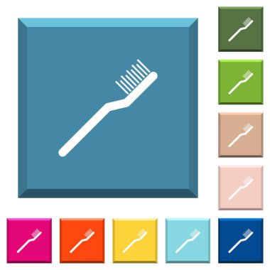 Beyaz diş fırçası simgeleri çeşitli moda renklerde ucu keskin kare düğmeleri