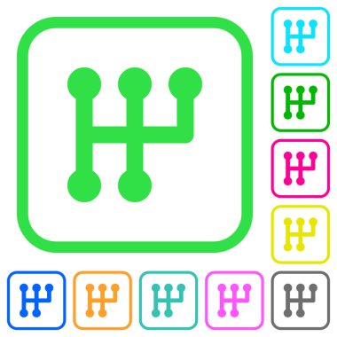 Beyaz arka plan üzerinde eğri sınırları içinde düz simgeler manuel vardiya canlı renkte