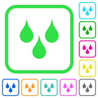 Beyaz arka plan üzerinde eğri sınırları içinde canlı renkli düz simgeler su damlaları