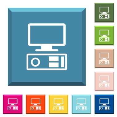 Eski kişisel bilgisayar beyaz simgeleri çeşitli moda renklerde ucu keskin kare düğmeleri