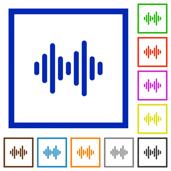 Geluidsgolf Egale Kleur Pictogrammen Vierkante Frames Witte Achtergrond — Stockvector