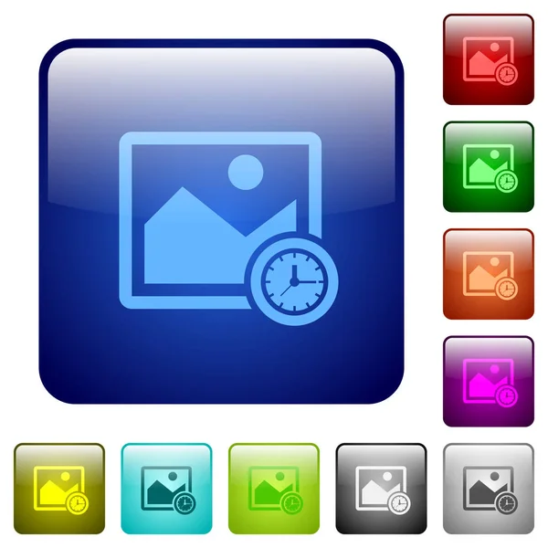 Image Time Icons Rounded Square Color Glossy Button Set — Stock Vector