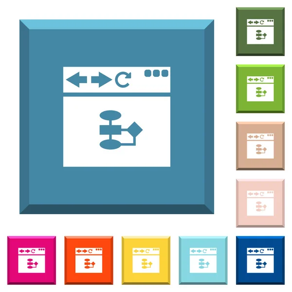 Organigramme Navigateur Icônes Blanches Sur Les Boutons Carrés Lisérés Différentes — Image vectorielle