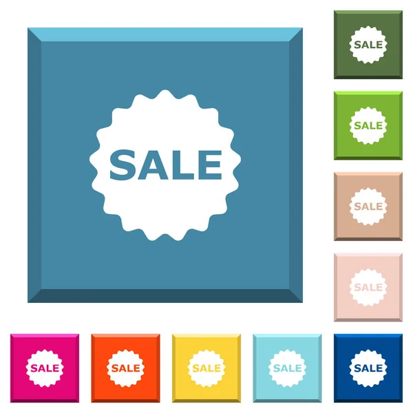 Sale Badge White Icons Edged Square Buttons Various Trendy Colors — Stock Vector