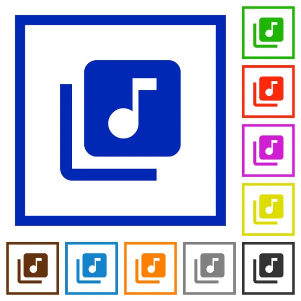 Музыкальная Библиотека Плоские Цветные Иконки Квадратных Кадрах Белом Фоне — стоковый вектор
