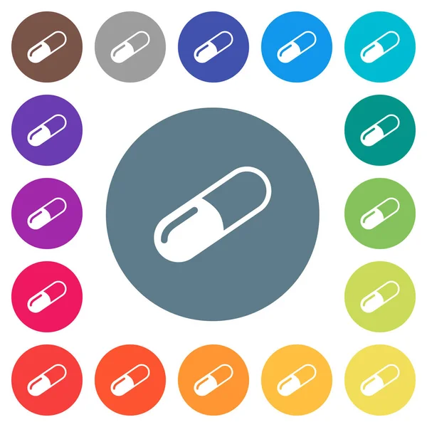 Pillola Piatta Icone Bianche Sfondi Colore Rotondo Variazioni Colore Sfondo — Vettoriale Stock