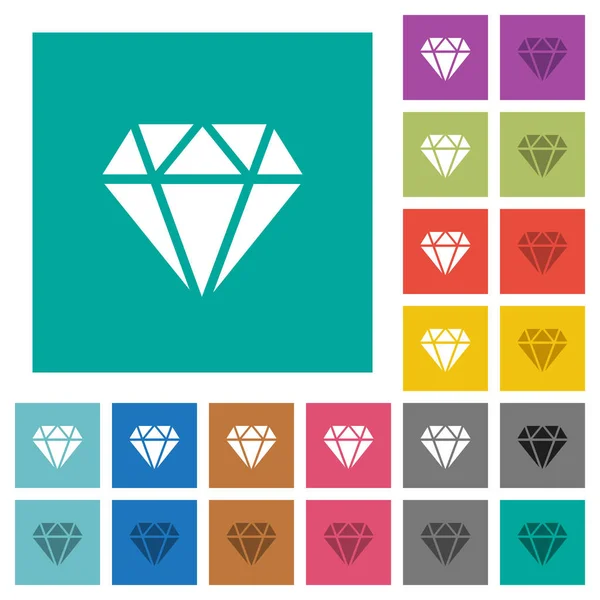 Diamante Iconos Planos Multicolores Sobre Fondos Cuadrados Llanos Incluidas Variaciones — Vector de stock