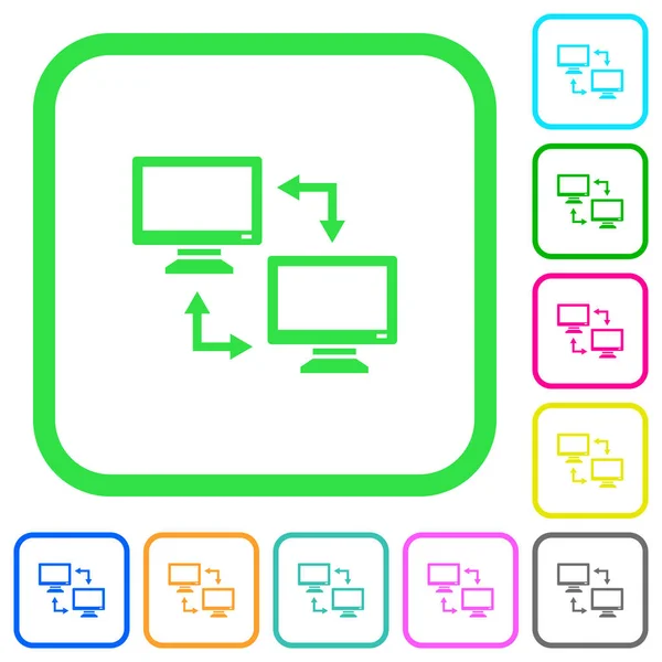 Sincronización Datos Iconos Planos Colores Vivos Bordes Curvos Sobre Fondo — Vector de stock