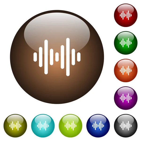 Sound Wave White Icons Color Glass Buttons — Stock Vector