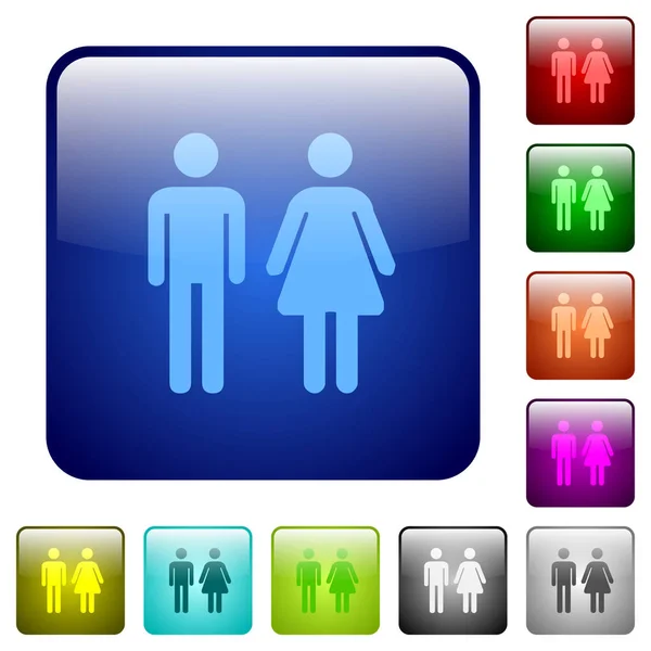 Signo Masculino Femenino Iconos Color Cuadrado Redondeado Brillante Conjunto Botones — Vector de stock