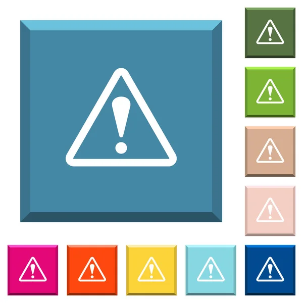 Señal Advertencia Forma Triángulo Iconos Blancos Botones Cuadrados Con Bordes — Vector de stock