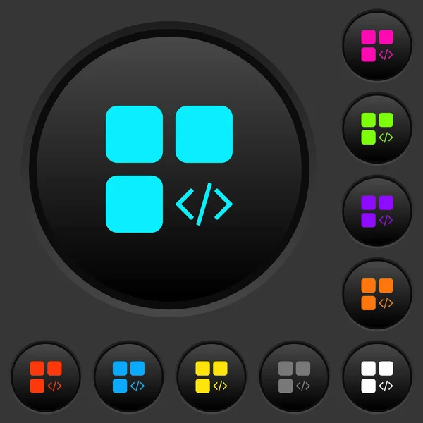Συστατικό Προγραμματισμού Σκούρο Κουμπιά Εικονίδια Ζωηρό Χρώμα Σκούρο Γκρι Φόντο — Διανυσματικό Αρχείο