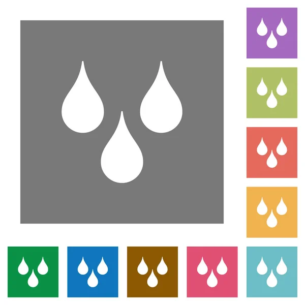 Gotas Agua Iconos Planos Sobre Fondos Cuadrados Color Simple — Archivo Imágenes Vectoriales