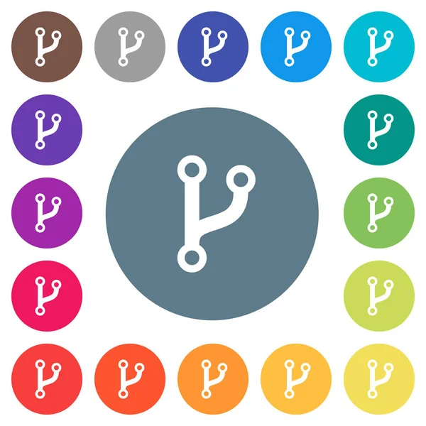 Çatal düz beyaz simgeler yuvarlak renkli arka planlar üzerinde kod. 17 arka plan renk değişimleri dahil.