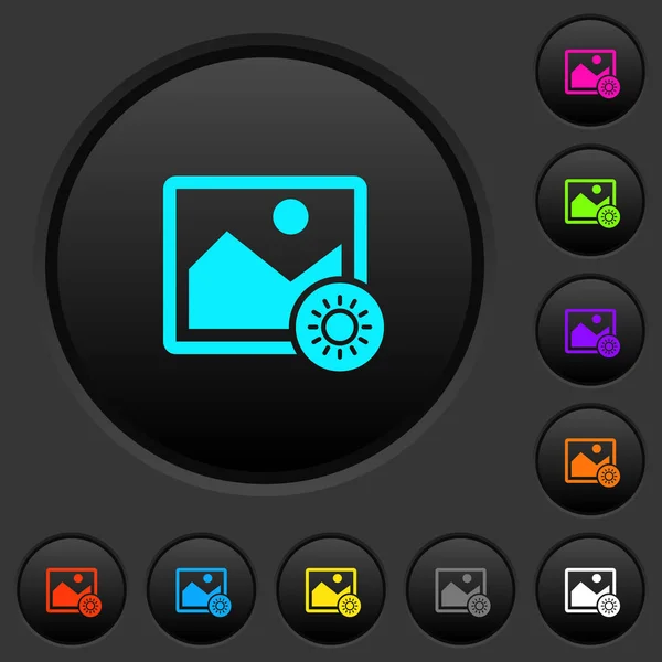 Adjust Image Brightness Dark Push Buttons Vivid Color Icons Dark — Stock Vector