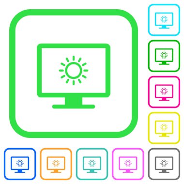 Ekran parlaklık canlı renkli düz simgeler beyaz arka plan üzerinde eğri sınırları ayarlama