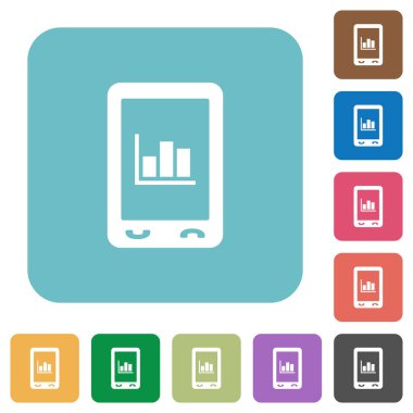 Mobil istatistikler beyaz düz simgeler renk üzerinde yuvarlak kare arka planlar