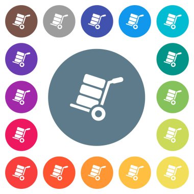 Düz beyaz kutuları simgeler yuvarlak renkli arka planlar üzerinde kamyonla ver. 17 arka plan renk değişimleri dahil.