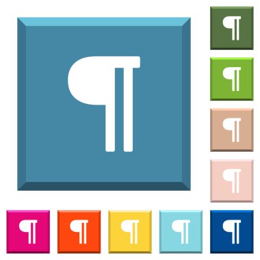 Metin paragraf beyaz simgeleri çeşitli moda renklerde ucu keskin kare düğmeleri