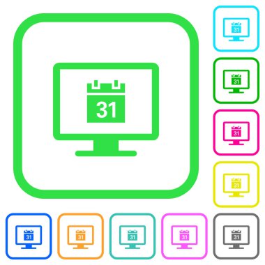 Beyaz arka plan üzerinde eğri sınırları Online Takvim canlı renkli düz simgeler