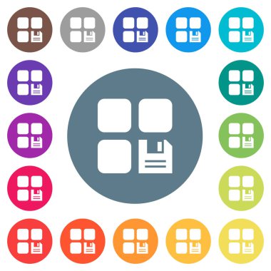 Bileşen düz beyaz simgeler yuvarlak renkli arka planlar üzerinde kaydedin. 17 arka plan renk değişimleri dahil.