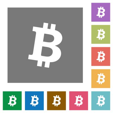 Bitcoin dijital cryptocurrency düz simgeler basit renkli kare arka planlar üzerinde