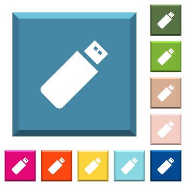 Pendrive beyaz simgeleri çeşitli moda renklerde ucu keskin kare düğmeleri