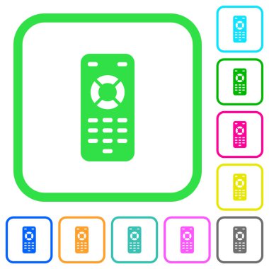 Beyaz arka plan üzerinde eğri sınırları uzaktan kumanda canlı renkli düz simgeler