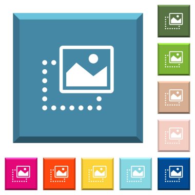 Modaya uygun çeşitli renklerde ucu keskin kare düğmeleri üst şu beyaz simgeler için görüntüyü sürükleyin