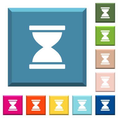 Kum saati beyaz simgeleri çeşitli moda renklerde ucu keskin kare düğmeleri