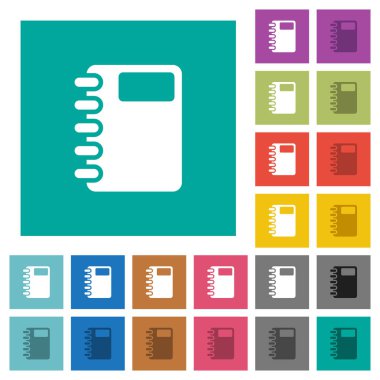 Spiral Defter çok düz simgeler düz kare arka plan üzerinde renkli. Beyaz ve koyu kutsal kişilerin resmi varyasyon hover veya etkin efektleri dahil.