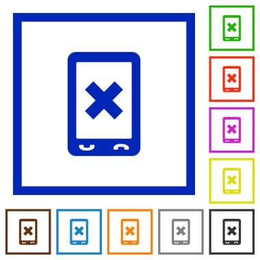 Mobil iptal kare kare beyaz arka plan üzerinde düz renk simgeleri