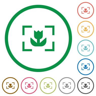 Kamera makro modu düz renk simgeleri özetliyor beyaz arka plan üzerinde yuvarlak