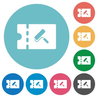 Yuvarlak boya dükkanı indirim kupon düz beyaz simgeler üzerinde renkli arka planlar