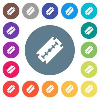 Tıraş bıçağı düz beyaz simgeleri yuvarlak renkli arka planlar. 17 arka plan renk değişimleri dahil.