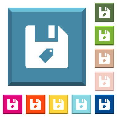 Etiket dosyası beyaz simgeleri çeşitli moda renklerde ucu keskin kare düğmeleri